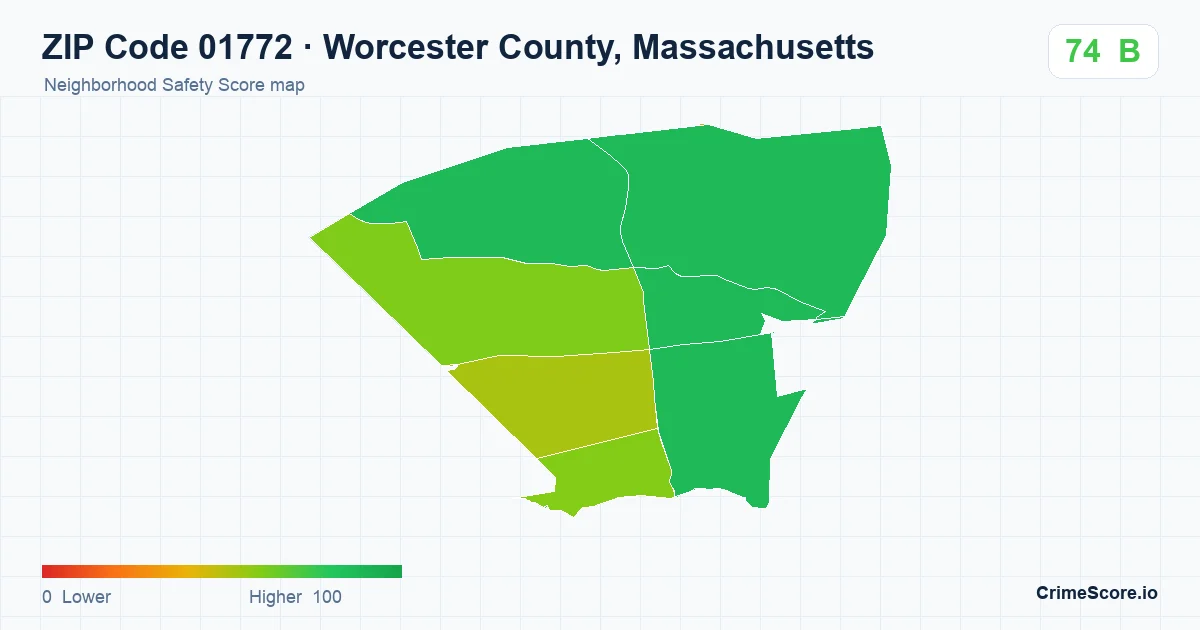 ZIP Code 01772 in Worcester County, Massachusetts neighborhood Safety Score map