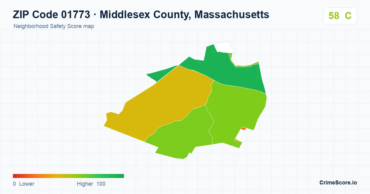 ZIP Code 01773 in Middlesex County, Massachusetts neighborhood Safety Score map
