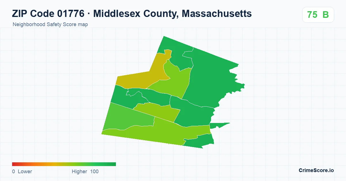 ZIP Code 01776 in Middlesex County, Massachusetts neighborhood Safety Score map