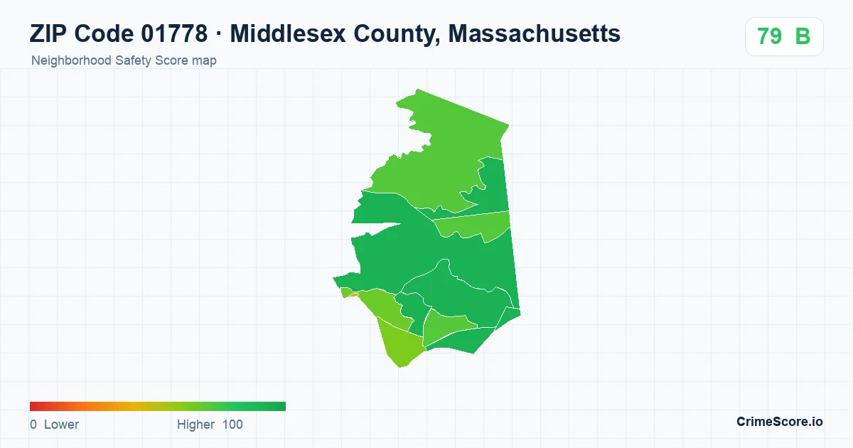 ZIP Code 01778 in Middlesex County, Massachusetts neighborhood Safety Score map