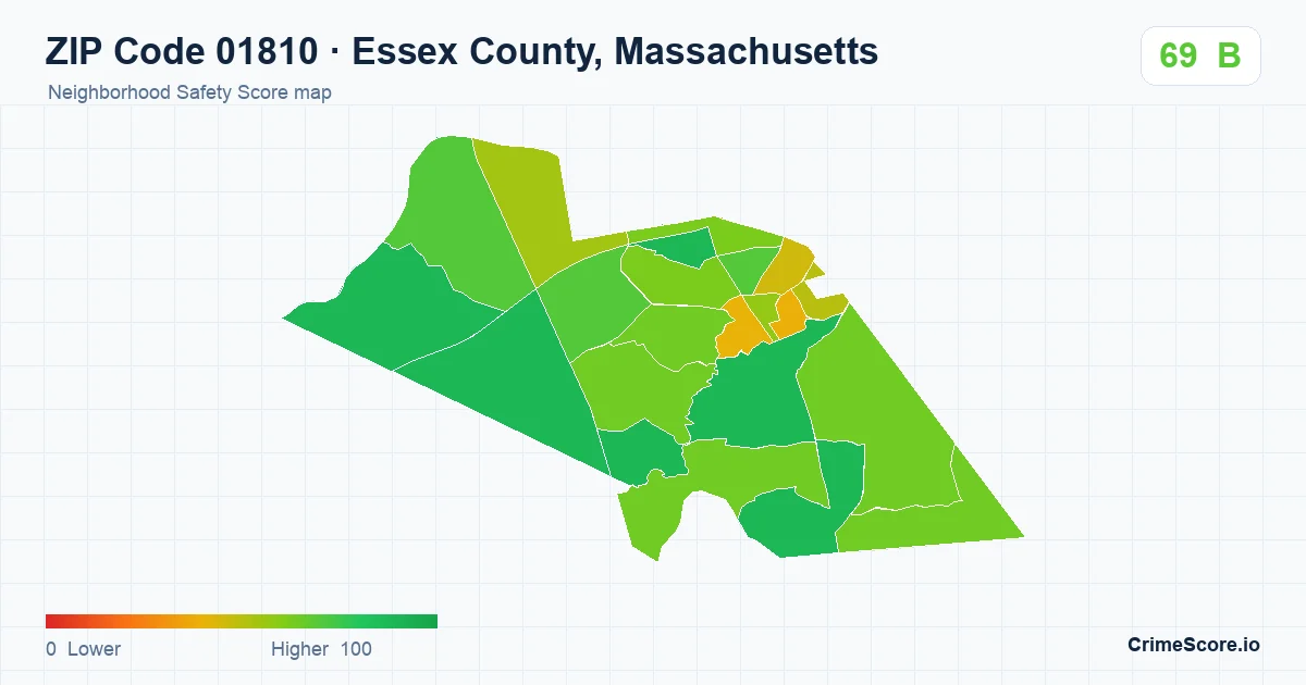 ZIP Code 01810 in Essex County, Massachusetts neighborhood Safety Score map