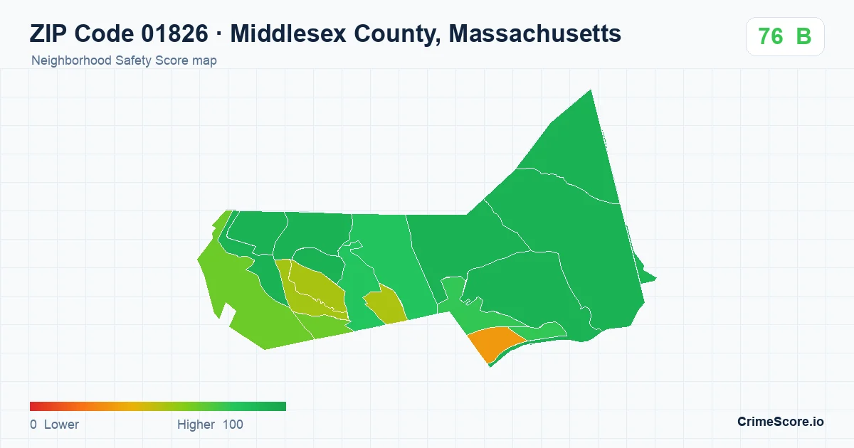 ZIP Code 01826 in Middlesex County, Massachusetts neighborhood Safety Score map