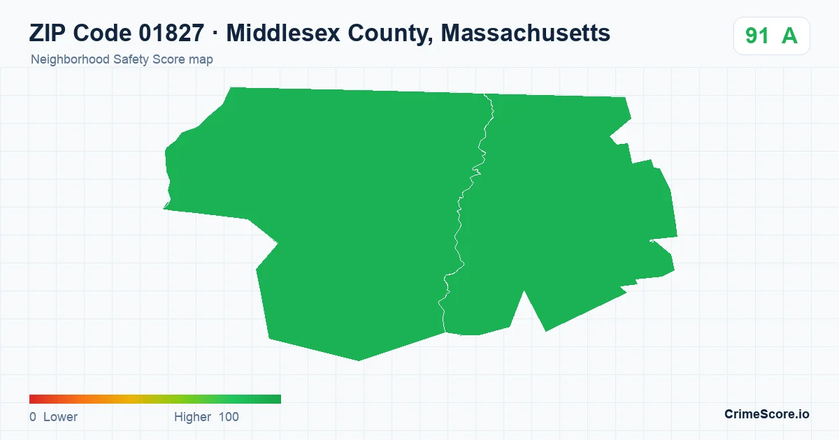 ZIP Code 01827 in Middlesex County, Massachusetts neighborhood Safety Score map