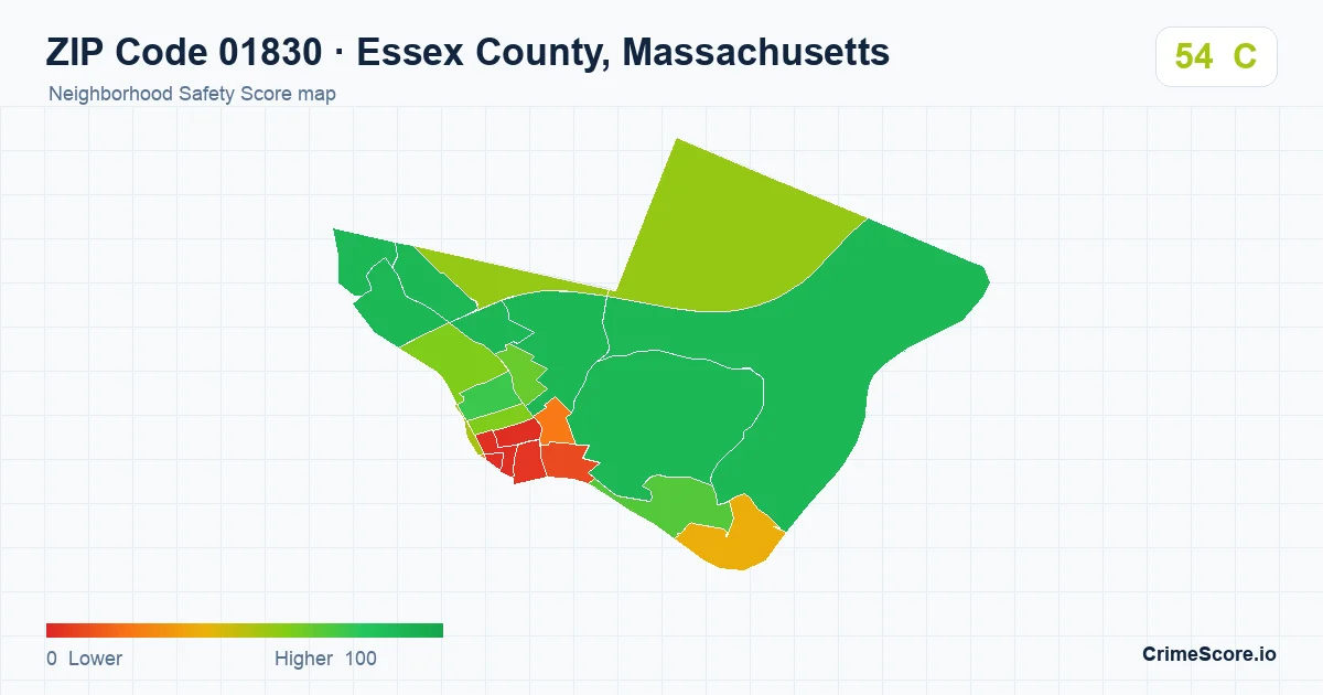 ZIP Code 01830 in Essex County, Massachusetts neighborhood Safety Score map