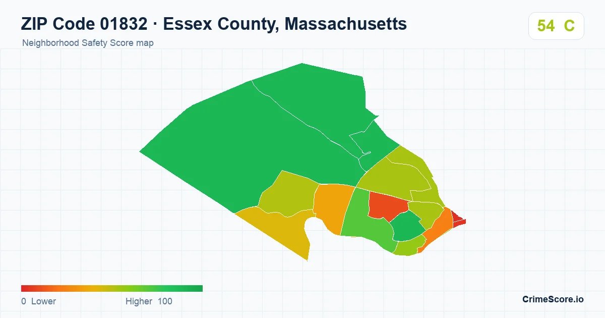 ZIP Code 01832 in Essex County, Massachusetts neighborhood Safety Score map