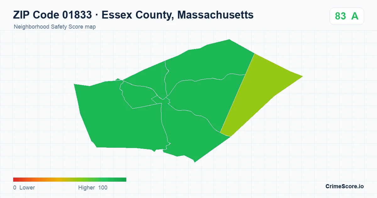 ZIP Code 01833 in Essex County, Massachusetts neighborhood Safety Score map