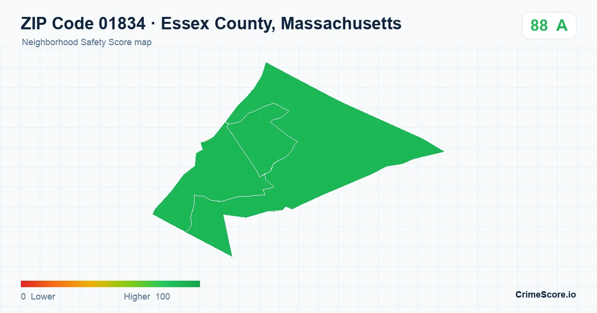 ZIP Code 01834 in Essex County, Massachusetts neighborhood Safety Score map