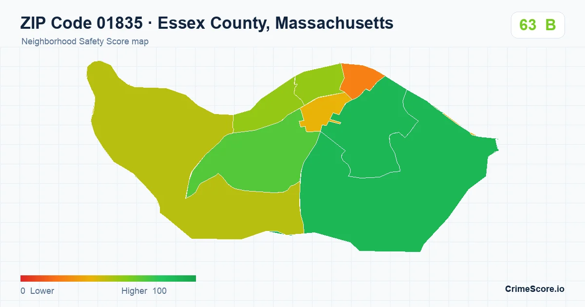 ZIP Code 01835 in Essex County, Massachusetts neighborhood Safety Score map