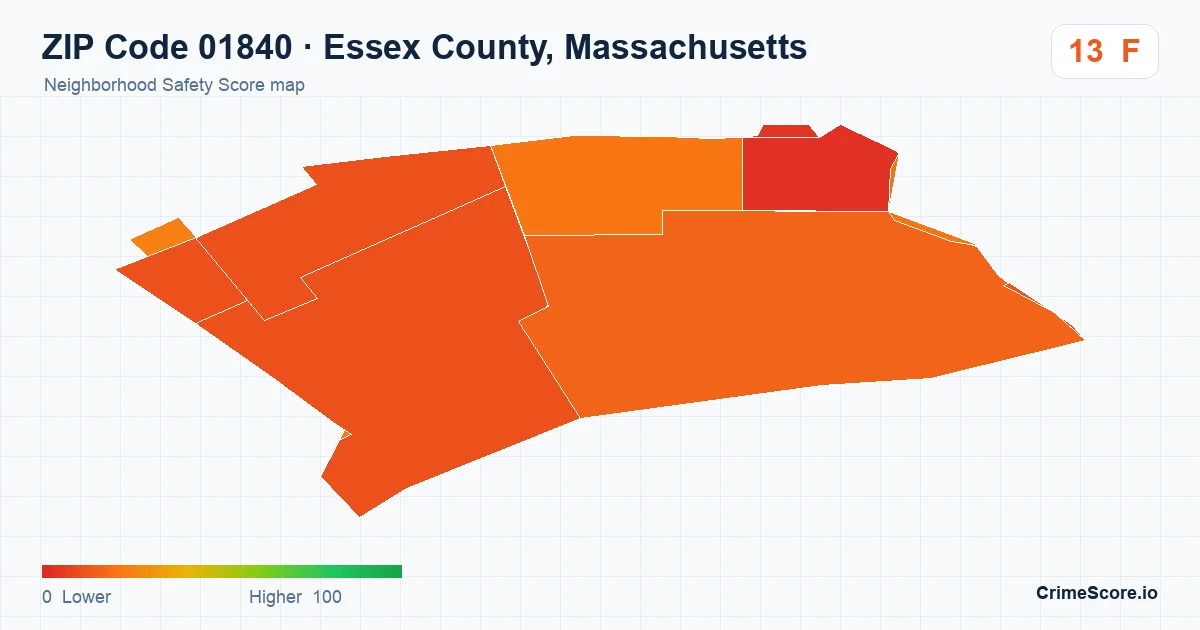 ZIP Code 01840 in Essex County, Massachusetts neighborhood Safety Score map