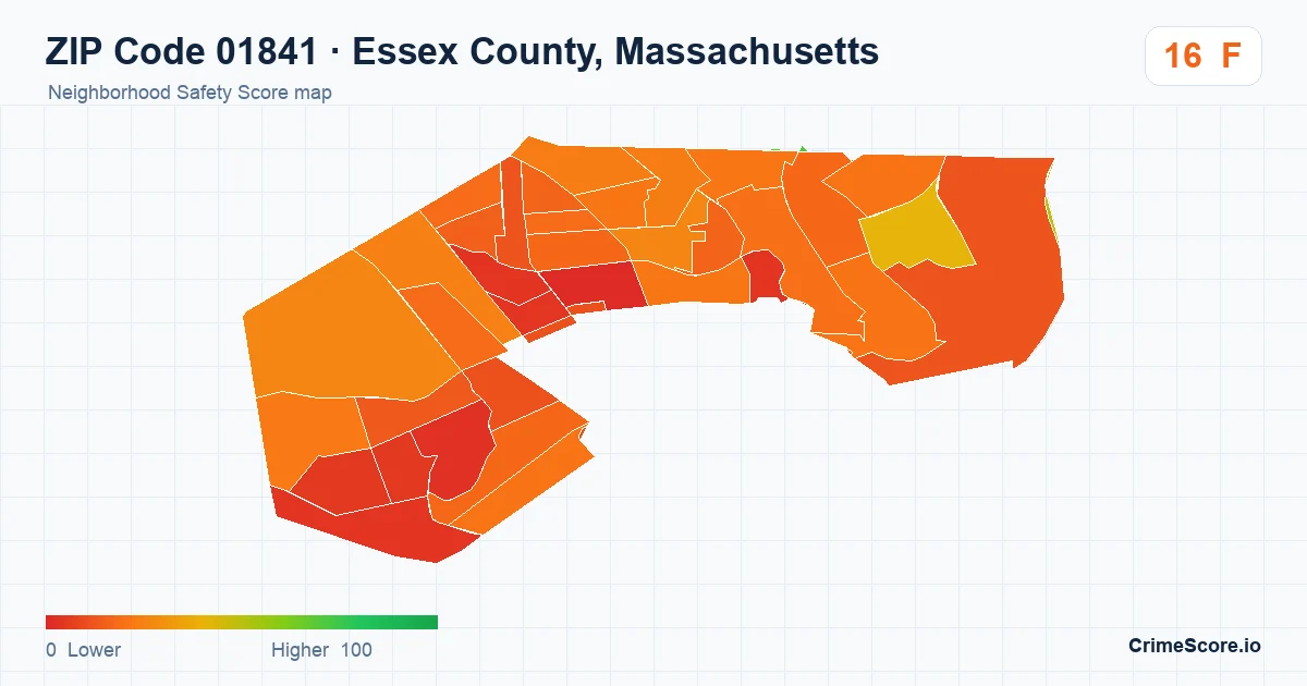 ZIP Code 01841 in Essex County, Massachusetts neighborhood Safety Score map