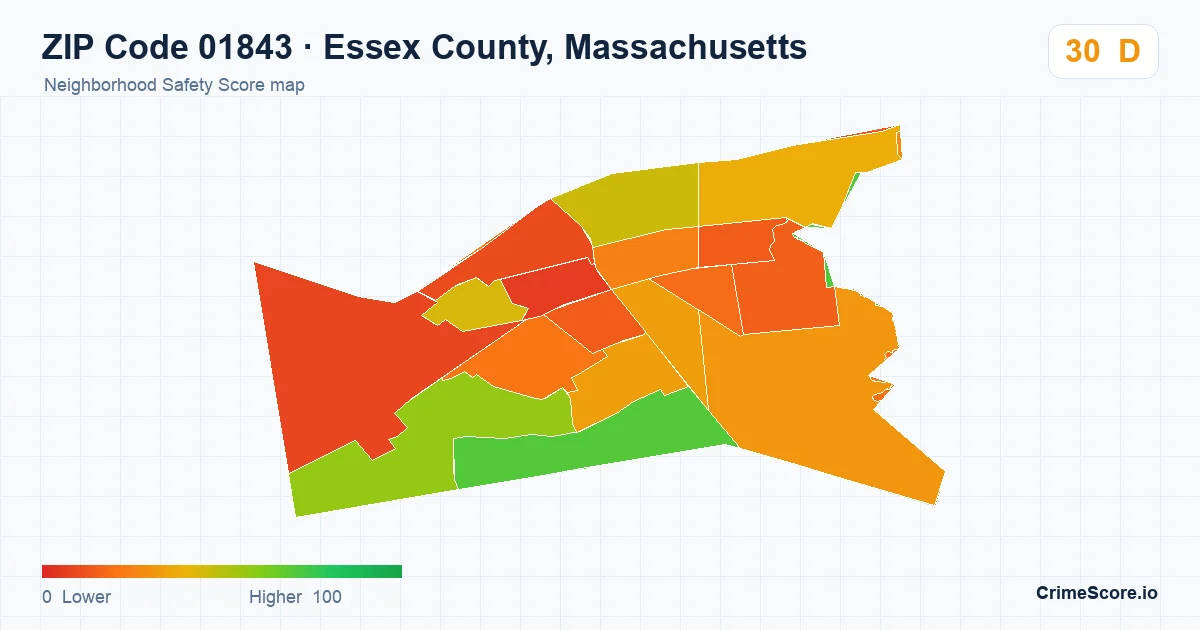 ZIP Code 01843 in Essex County, Massachusetts neighborhood Safety Score map