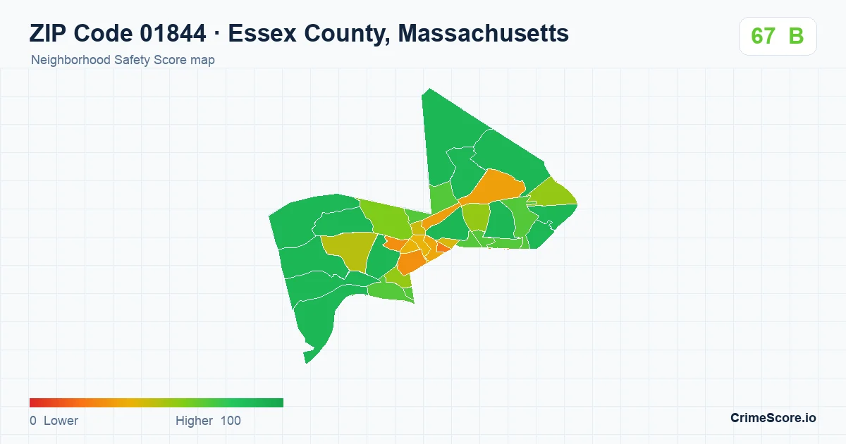 ZIP Code 01844 in Essex County, Massachusetts neighborhood Safety Score map