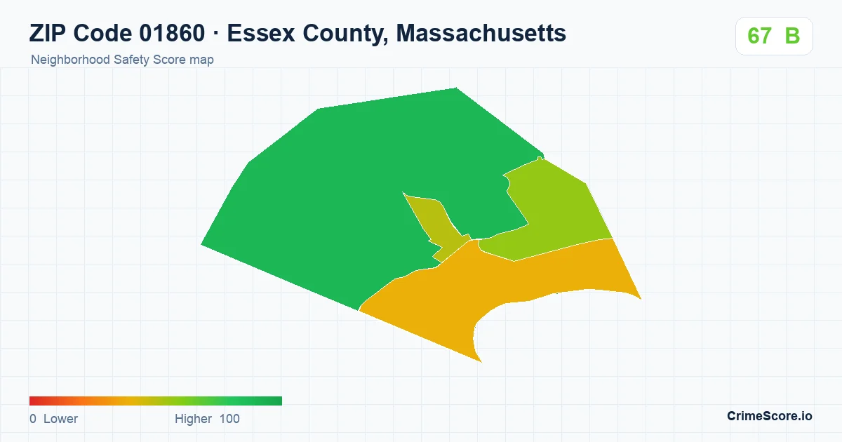 ZIP Code 01860 in Essex County, Massachusetts neighborhood Safety Score map