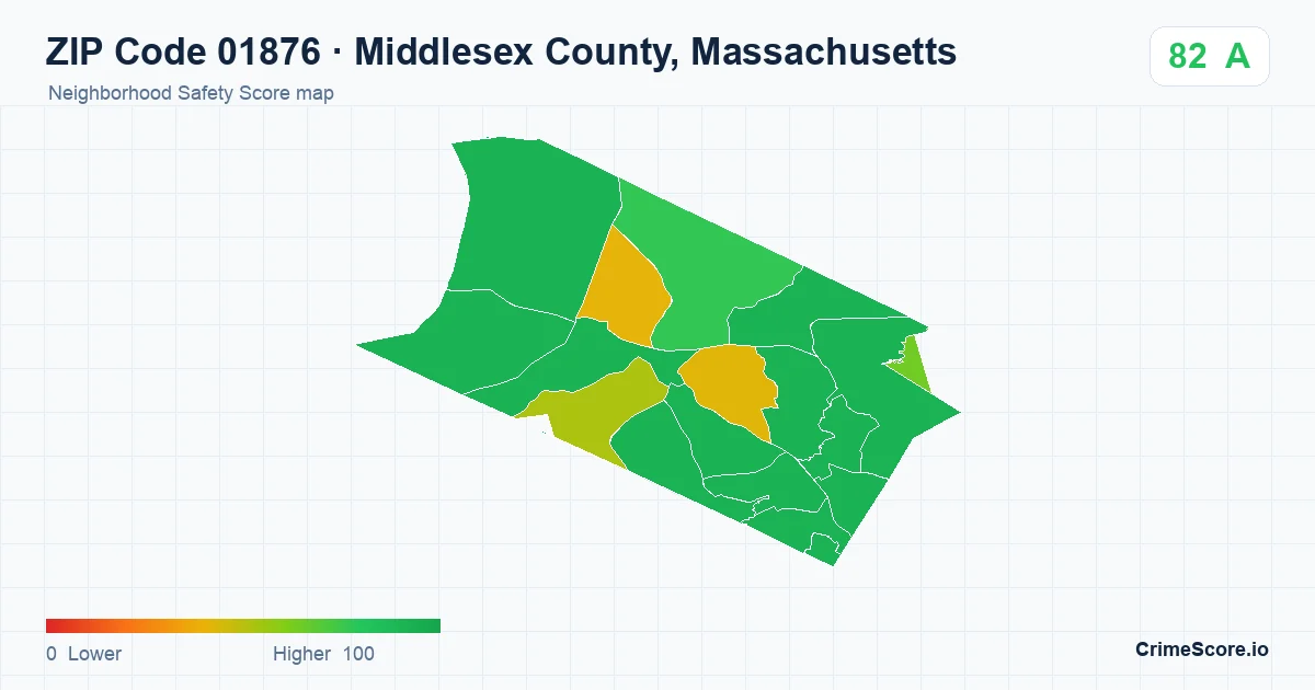 ZIP Code 01876 in Middlesex County, Massachusetts neighborhood Safety Score map