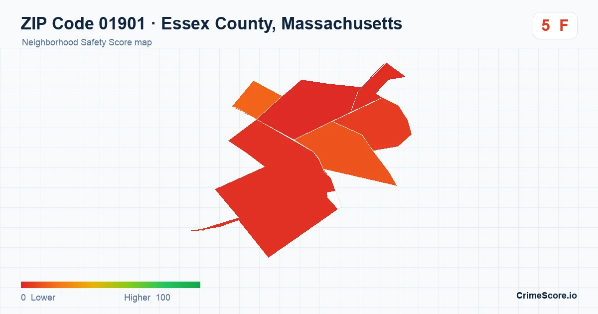 ZIP Code 01901 in Essex County, Massachusetts neighborhood Safety Score map