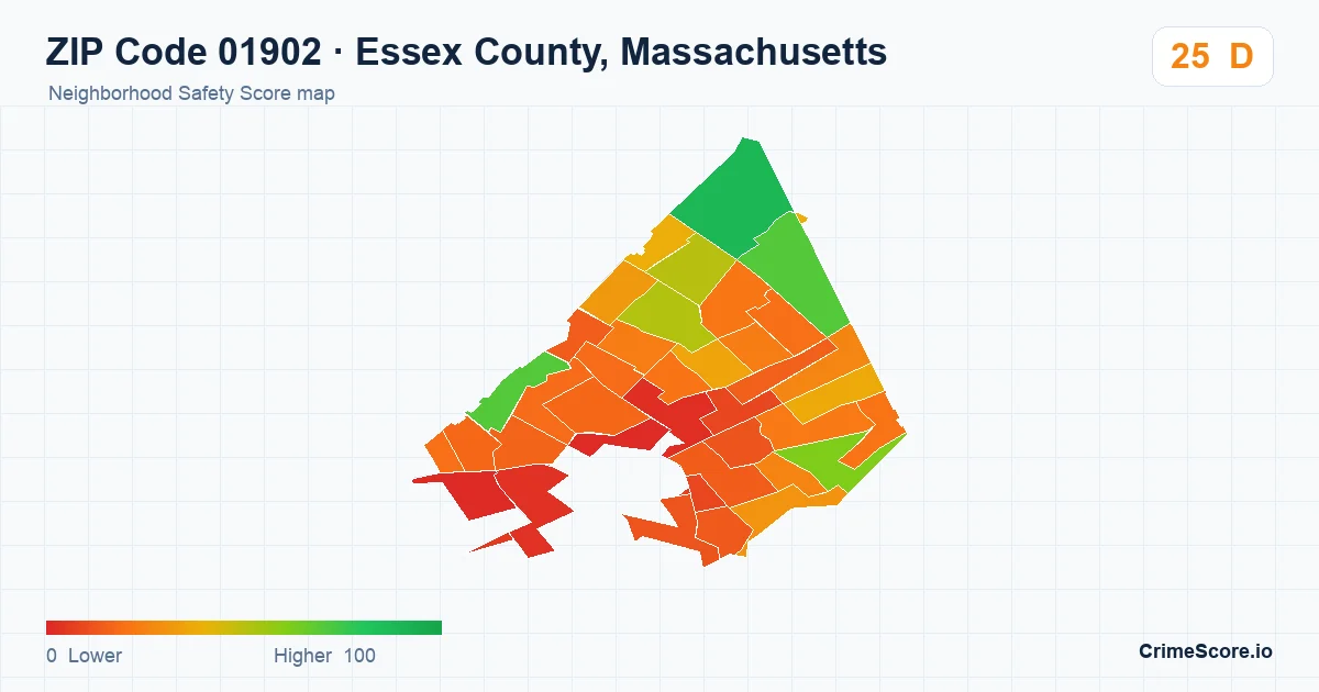ZIP Code 01902 in Essex County, Massachusetts neighborhood Safety Score map