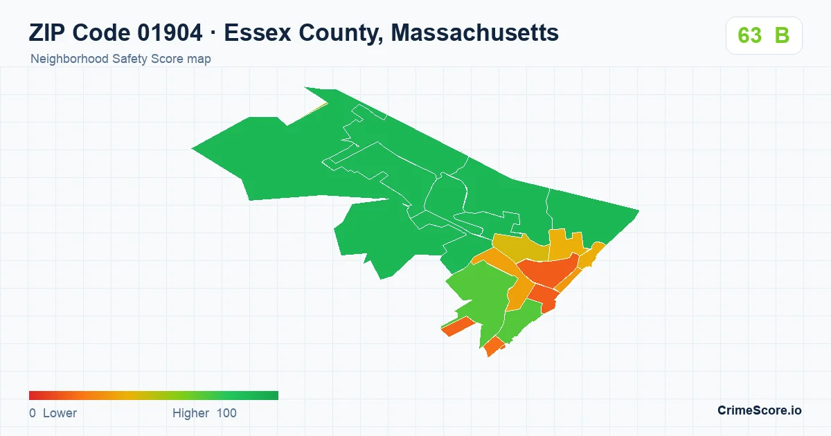 ZIP Code 01904 in Essex County, Massachusetts neighborhood Safety Score map
