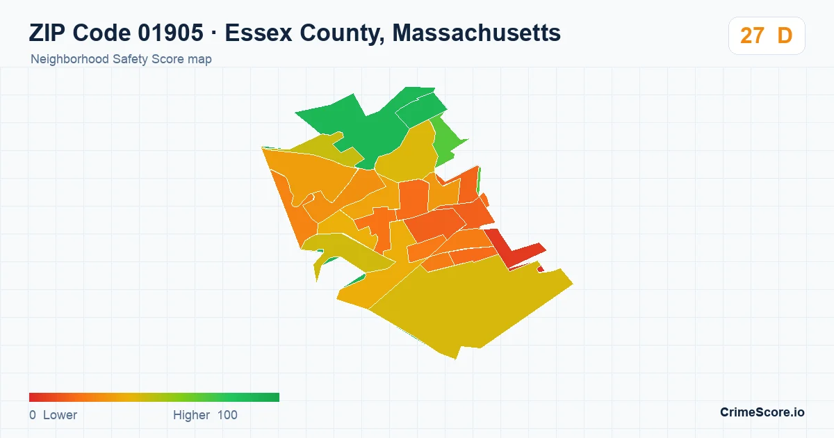 ZIP Code 01905 in Essex County, Massachusetts neighborhood Safety Score map