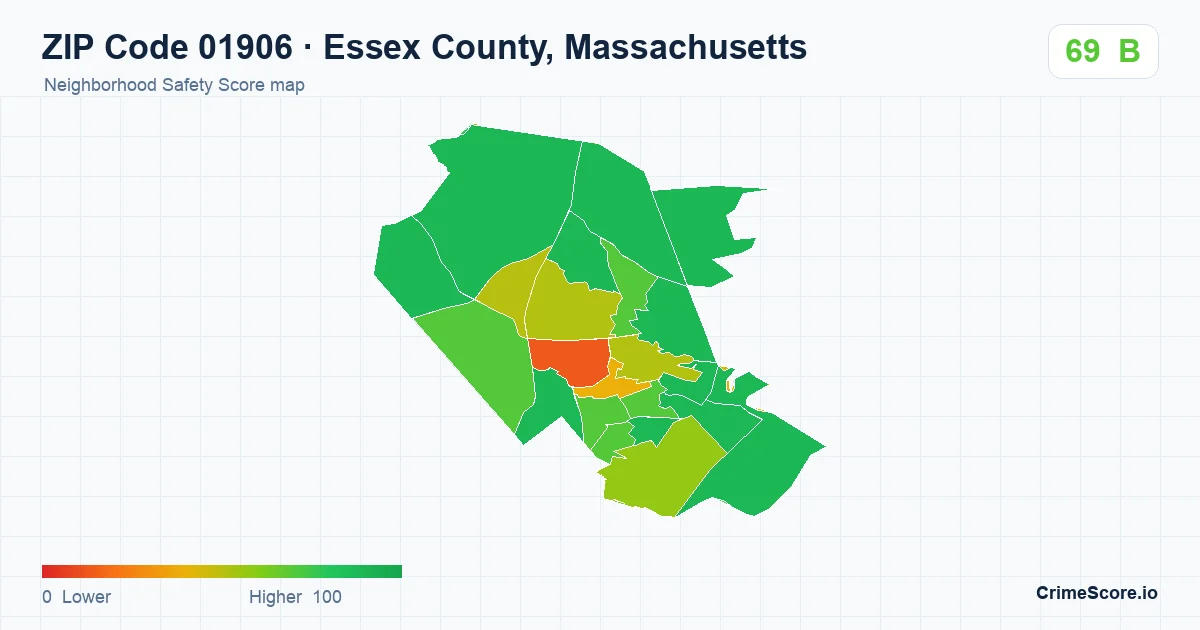 ZIP Code 01906 in Essex County, Massachusetts neighborhood Safety Score map