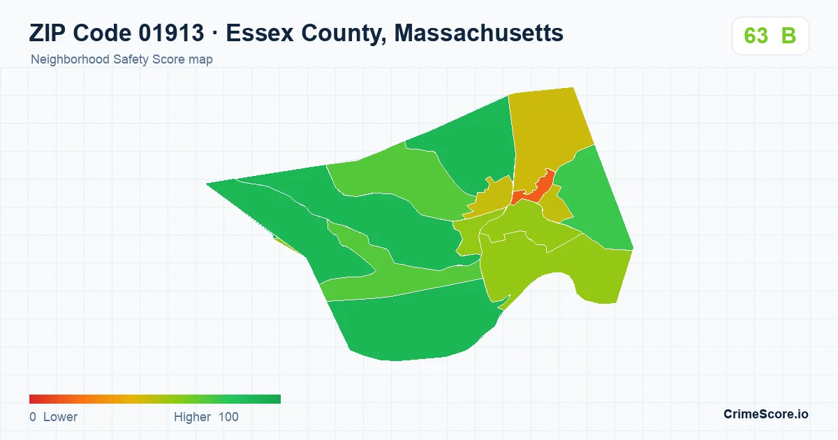ZIP Code 01913 in Essex County, Massachusetts neighborhood Safety Score map