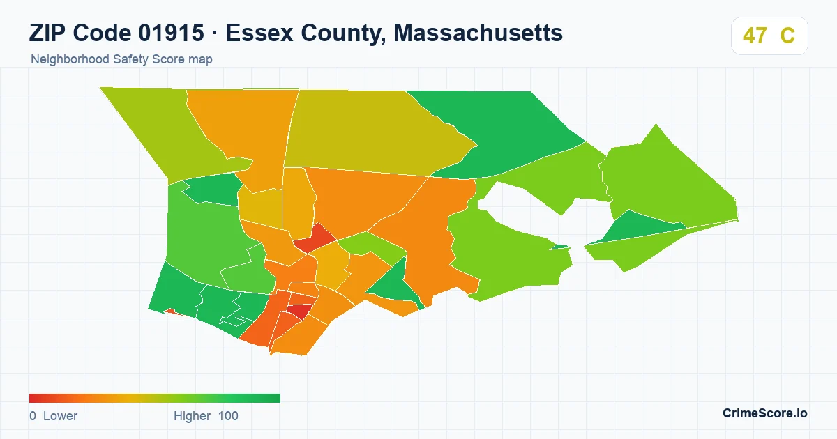 ZIP Code 01915 in Essex County, Massachusetts neighborhood Safety Score map