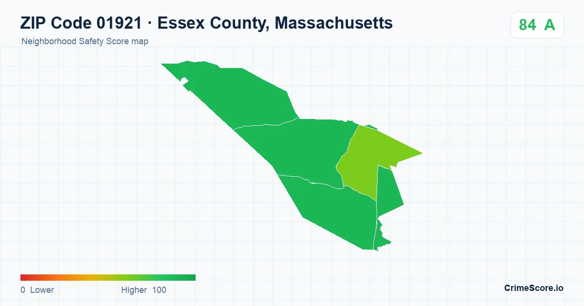ZIP Code 01921 in Essex County, Massachusetts neighborhood Safety Score map