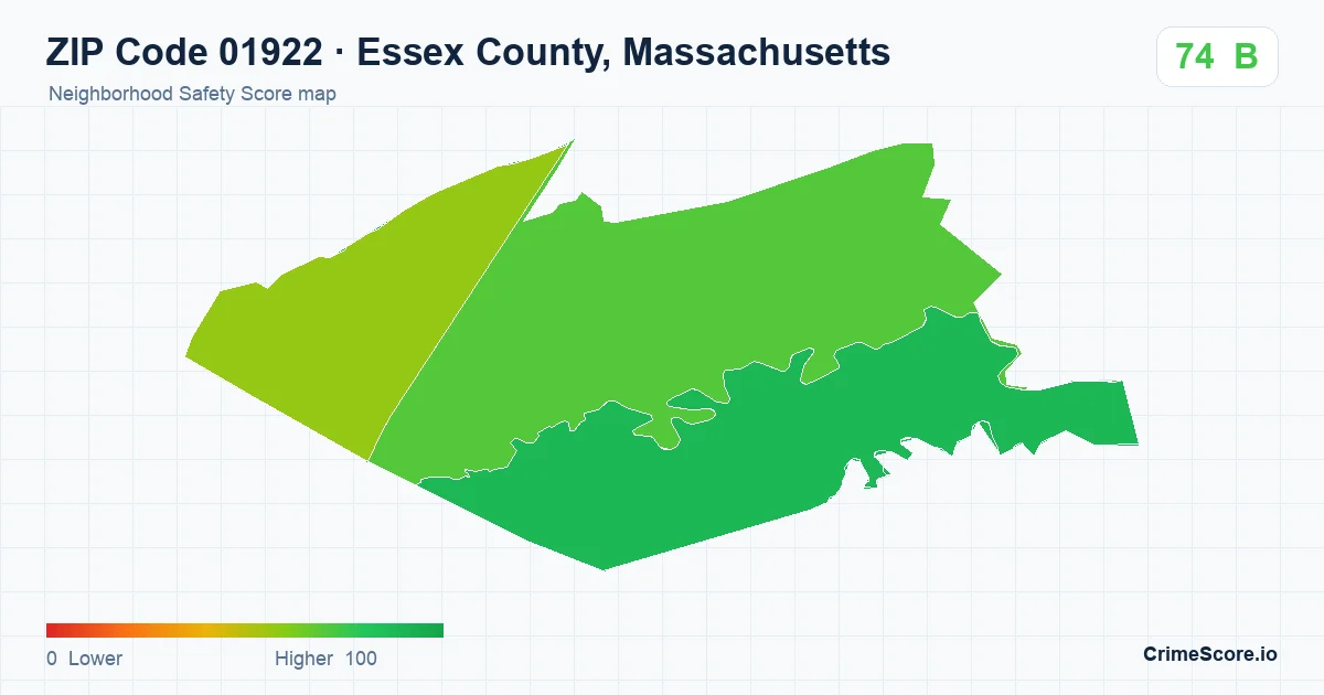 ZIP Code 01922 in Essex County, Massachusetts neighborhood Safety Score map