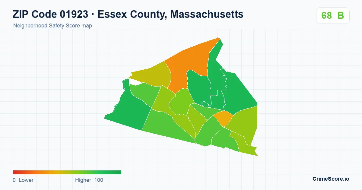 ZIP Code 01923 in Essex County, Massachusetts neighborhood Safety Score map
