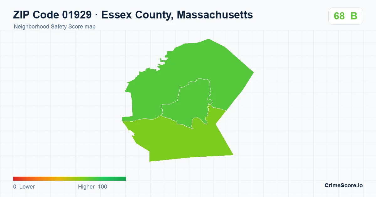 ZIP Code 01929 in Essex County, Massachusetts neighborhood Safety Score map
