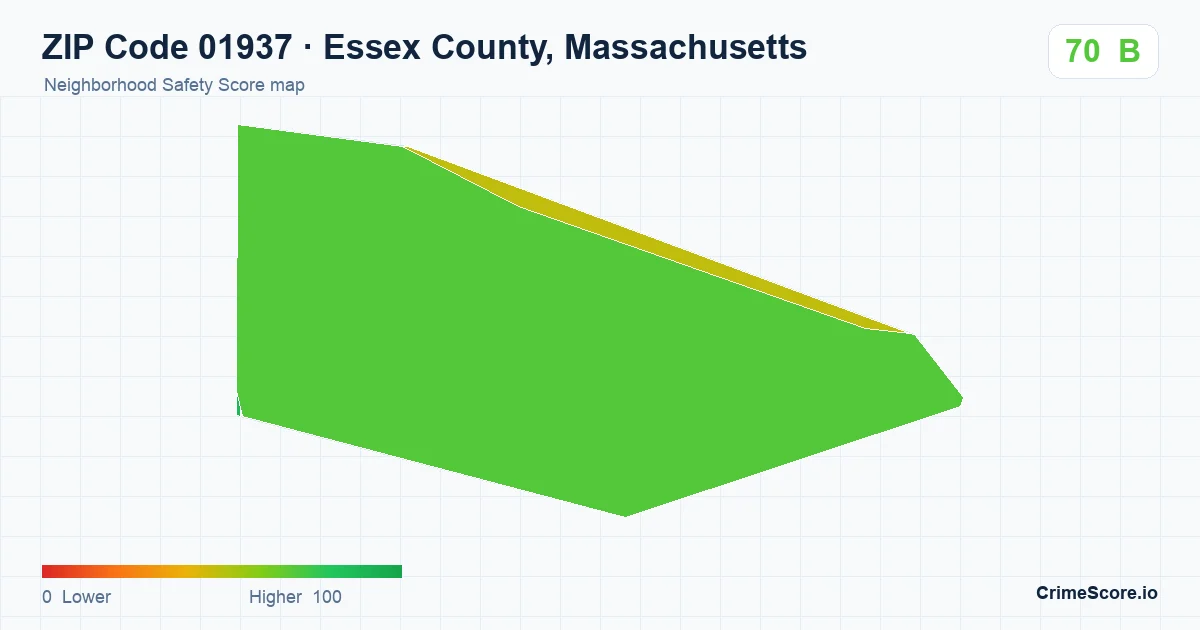 ZIP Code 01937 in Essex County, Massachusetts neighborhood Safety Score map