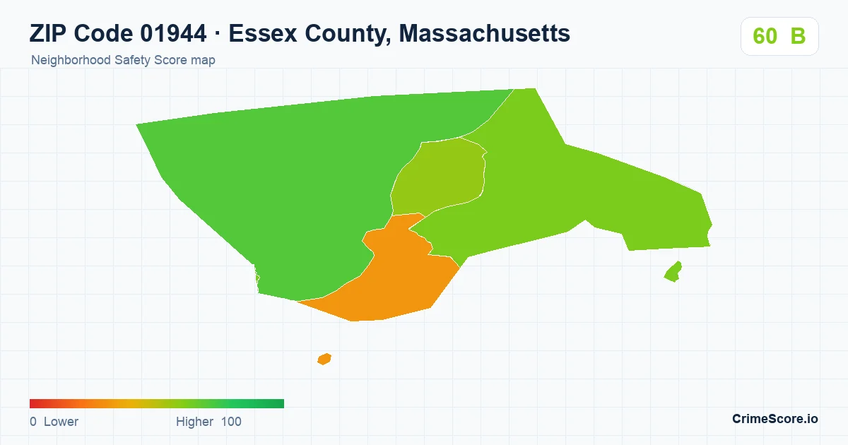 ZIP Code 01944 in Essex County, Massachusetts neighborhood Safety Score map