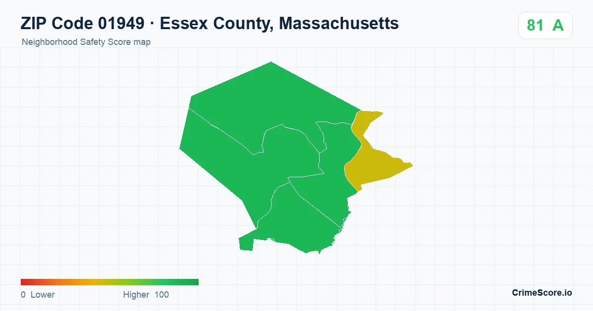 ZIP Code 01949 in Essex County, Massachusetts neighborhood Safety Score map