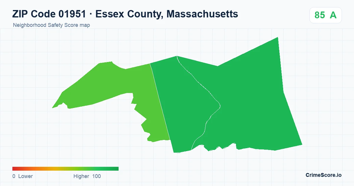 ZIP Code 01951 in Essex County, Massachusetts neighborhood Safety Score map