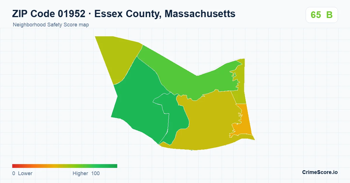 ZIP Code 01952 in Essex County, Massachusetts neighborhood Safety Score map