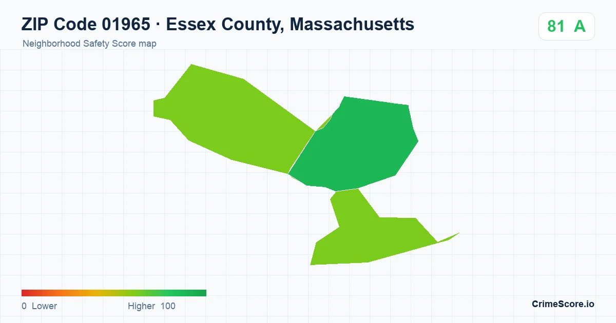 ZIP Code 01965 in Essex County, Massachusetts neighborhood Safety Score map