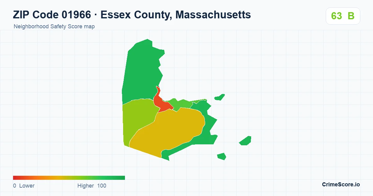 ZIP Code 01966 in Essex County, Massachusetts neighborhood Safety Score map
