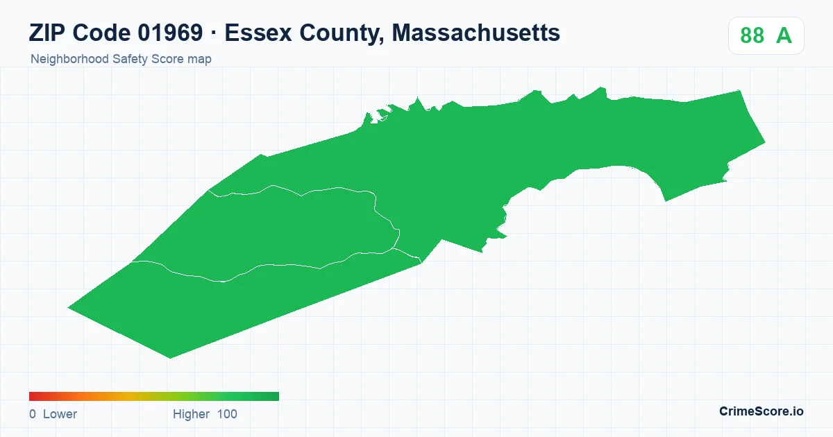 ZIP Code 01969 in Essex County, Massachusetts neighborhood Safety Score map