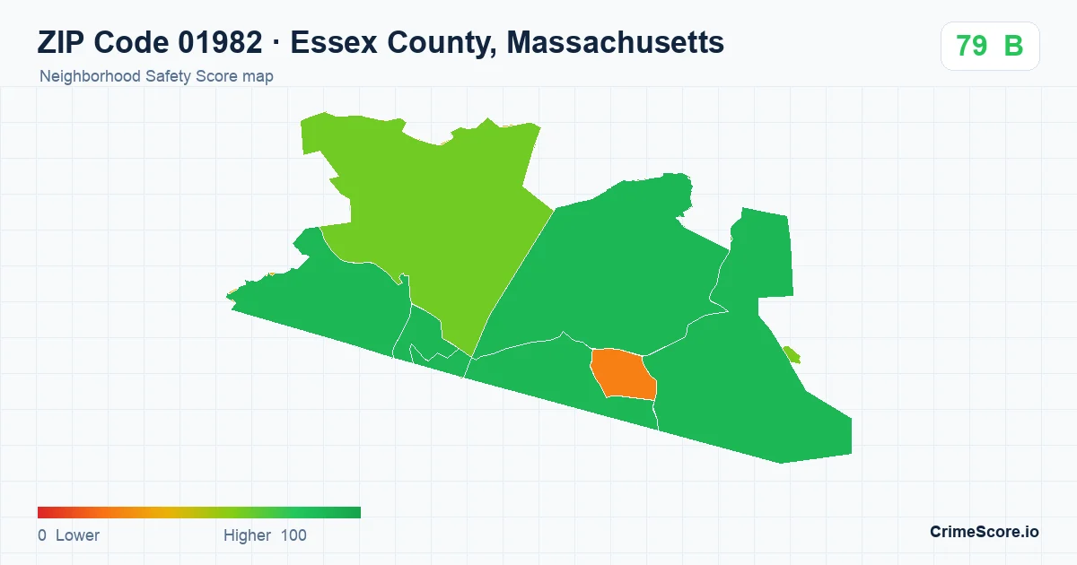 ZIP Code 01982 in Essex County, Massachusetts neighborhood Safety Score map