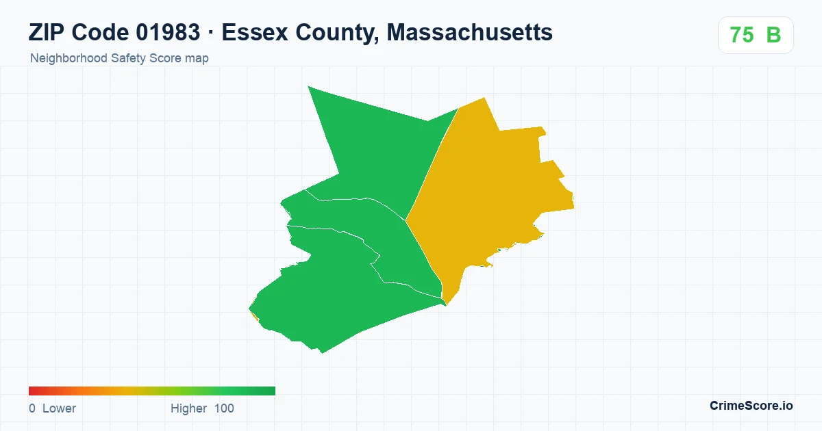 ZIP Code 01983 in Essex County, Massachusetts neighborhood Safety Score map
