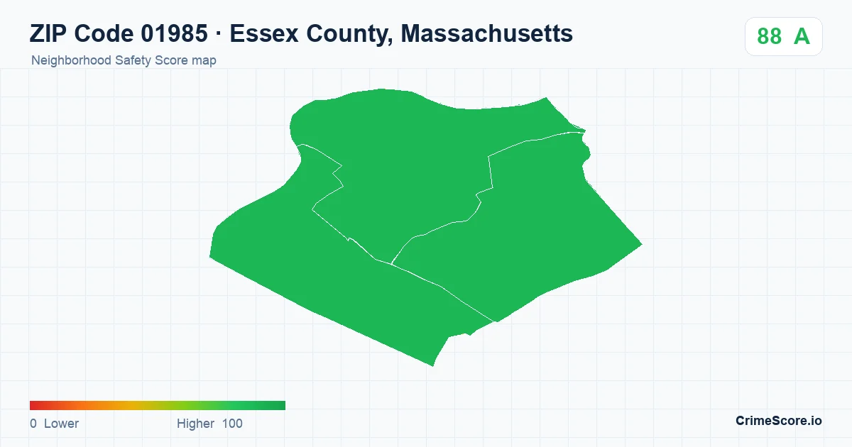 ZIP Code 01985 in Essex County, Massachusetts neighborhood Safety Score map