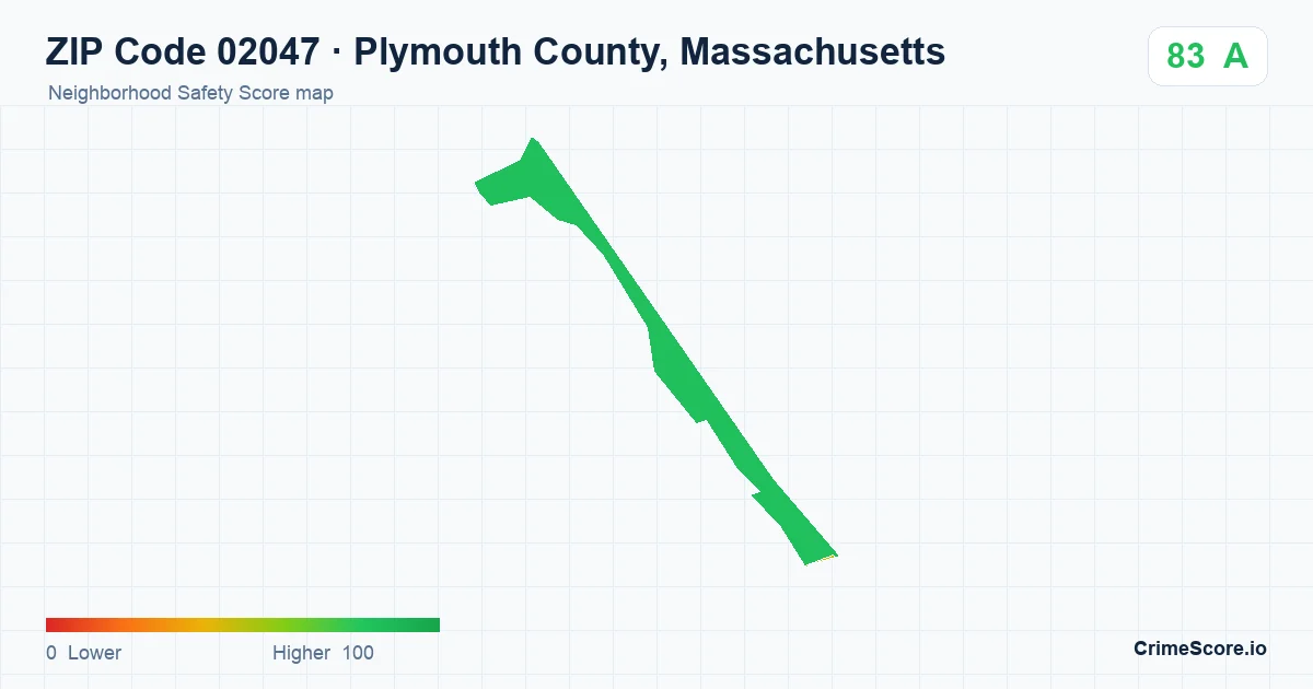 ZIP Code 02047 in Plymouth County, Massachusetts neighborhood Safety Score map