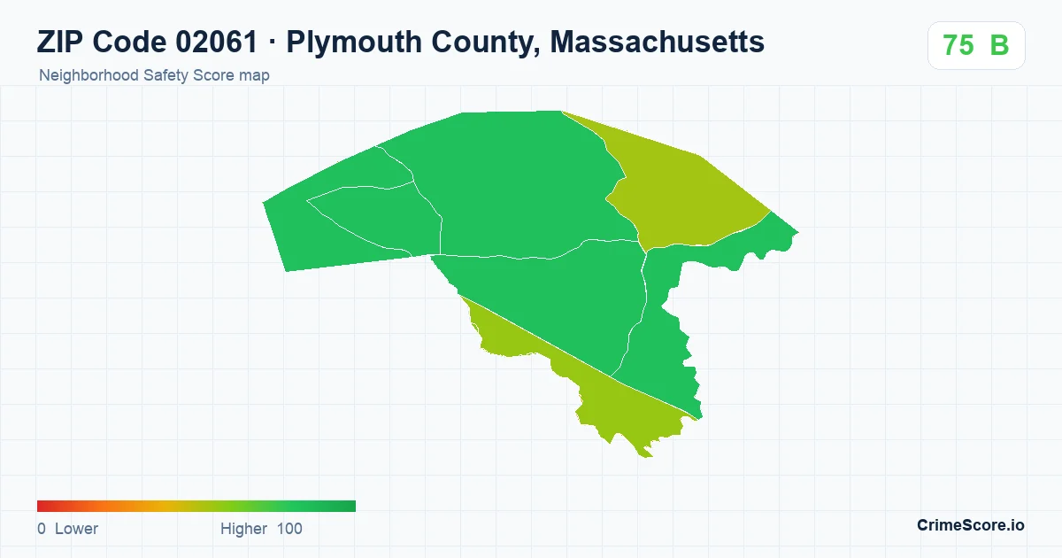 ZIP Code 02061 in Plymouth County, Massachusetts neighborhood Safety Score map