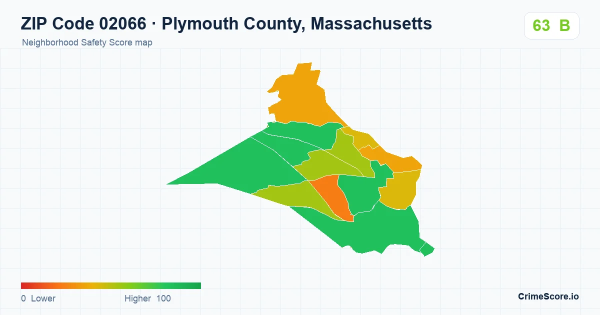 ZIP Code 02066 in Plymouth County, Massachusetts neighborhood Safety Score map