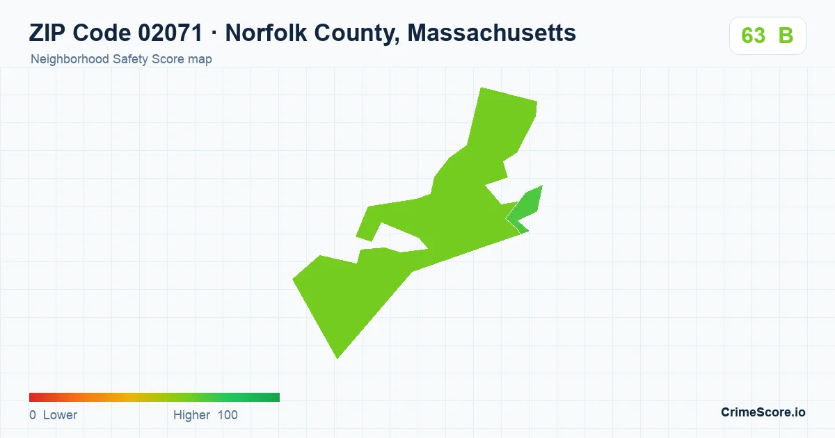 ZIP Code 02071 in Norfolk County, Massachusetts neighborhood Safety Score map