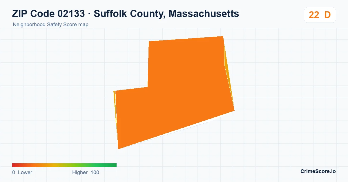 ZIP Code 02133 in Suffolk County, Massachusetts neighborhood Safety Score map