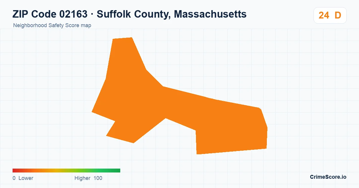 ZIP Code 02163 in Suffolk County, Massachusetts neighborhood Safety Score map