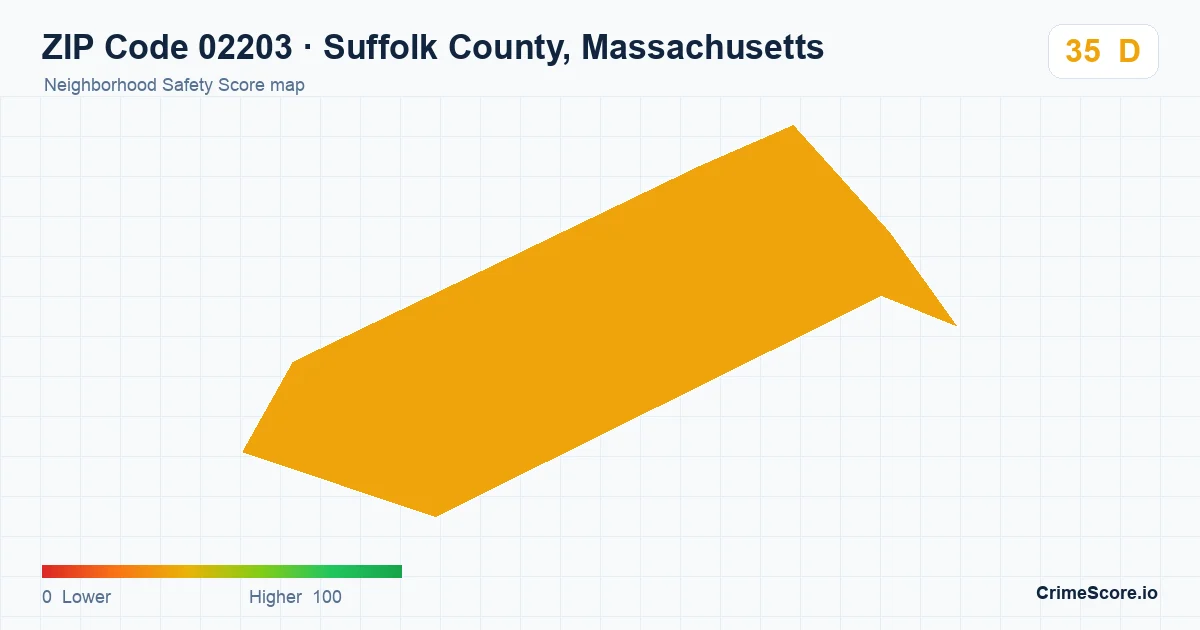 ZIP Code 02203 in Suffolk County, Massachusetts neighborhood Safety Score map