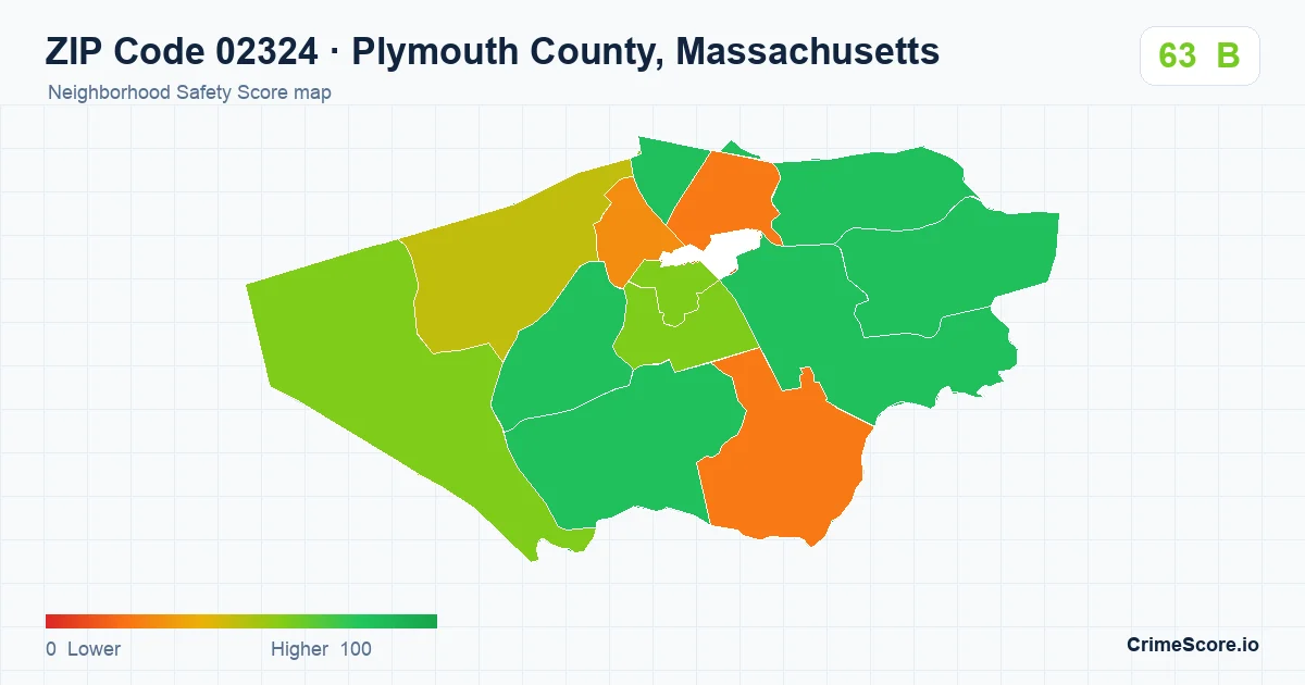 ZIP Code 02324 in Plymouth County, Massachusetts neighborhood Safety Score map