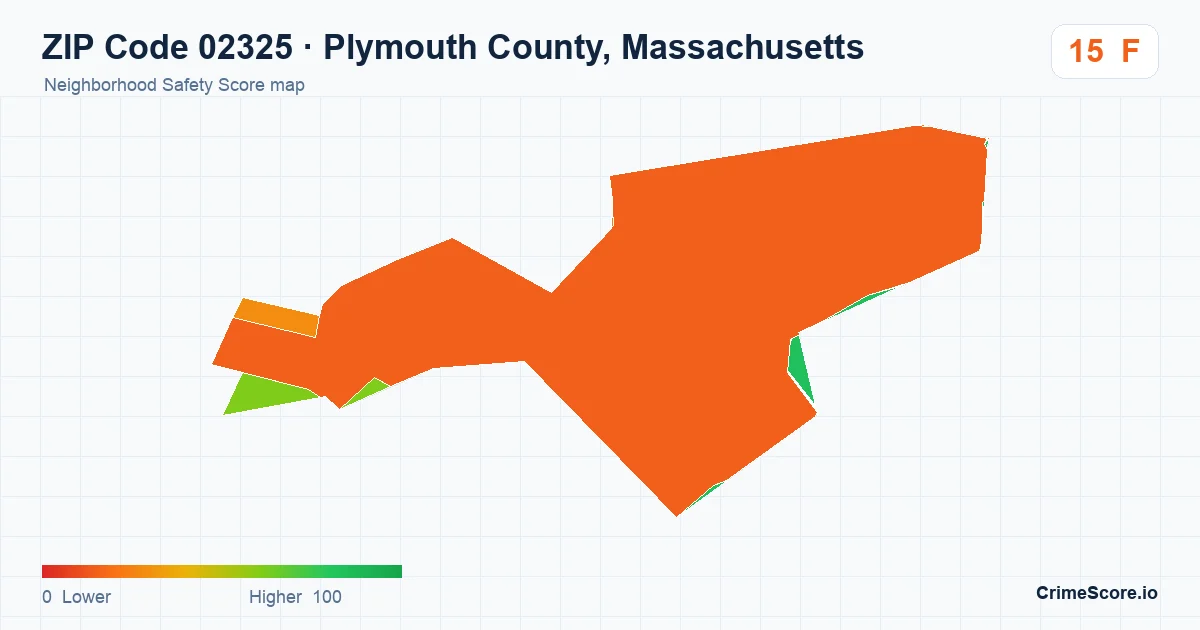 ZIP Code 02325 in Plymouth County, Massachusetts neighborhood Safety Score map