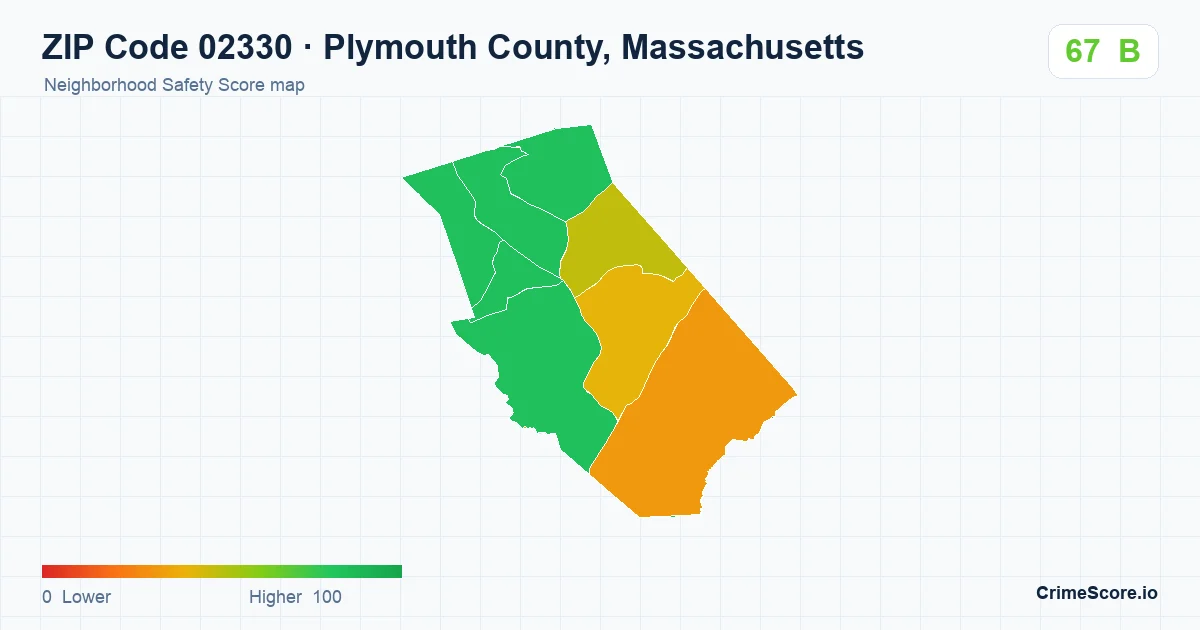 ZIP Code 02330 in Plymouth County, Massachusetts neighborhood Safety Score map